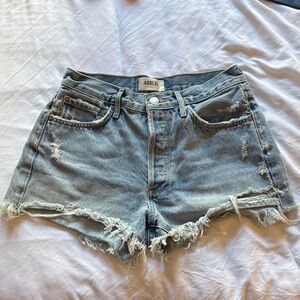 Agolde Distressed Light Blue Jean Shorts